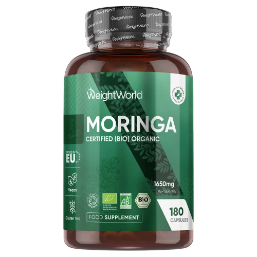 100% Organic Moringa Capsules - Renewing Natural Supplement - 180 Capsules, 1650 mg Daily Strength