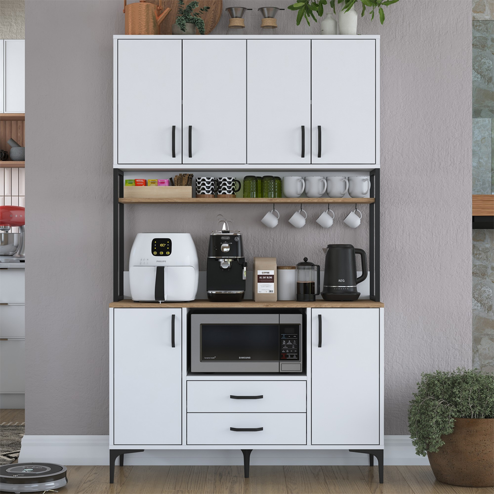 Arlivo Wooden Coffee Station Cabinets with 6 Doors 2 Drawers in White