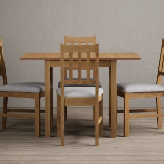 Extending York 70cm Solid Oak Drop Leaf Dining Table with 4 Brown York Chairs