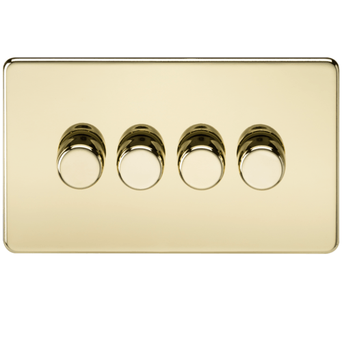 KnightsBridge 10-200W 4G 2 Way 230V Screwless Polished Brass Electric Dimmer Switch Led Compatible