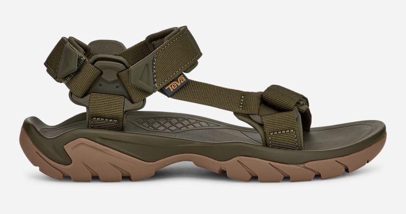Men's TEVA Terra Fi 5 Universal Hiking Sandals in Dark Olive/Honey Brown, Size 11