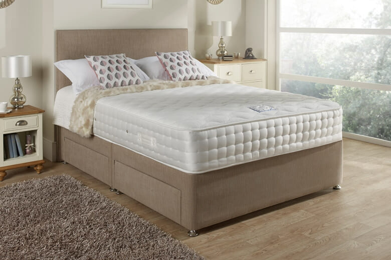 Relyon Chelsea 1500 Mattress + Premium Divan Bed, Carbon, 4 Drawer, Double