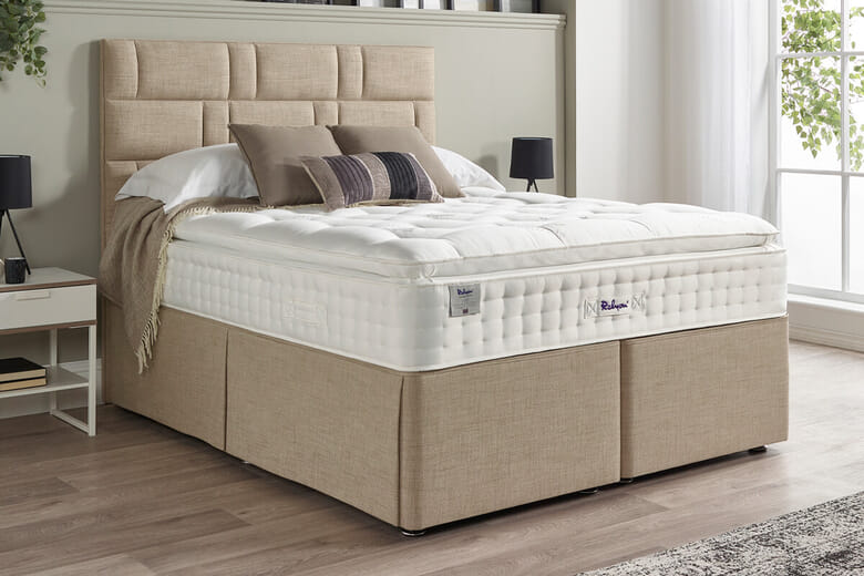 Relyon Natural Luxury Supreme 2150 Pillow Top Mattress + Premium Divan Bed, Carbon, 4 Drawer, Double