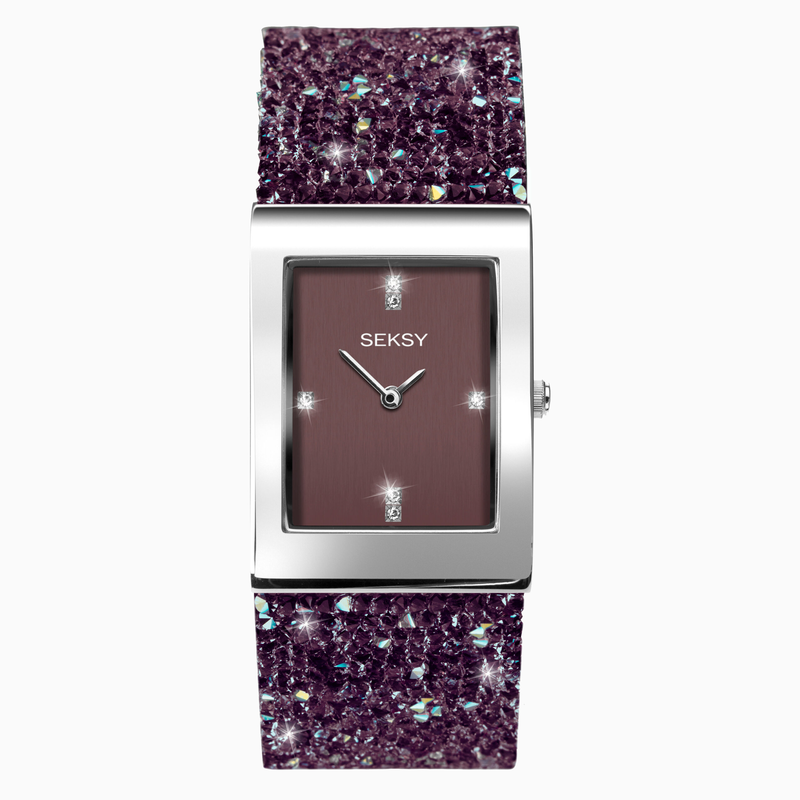 Seksy Seksy Rocks® Ladies Watch | Silver Case & Leather Bracelet with Purple Dial | 2857
