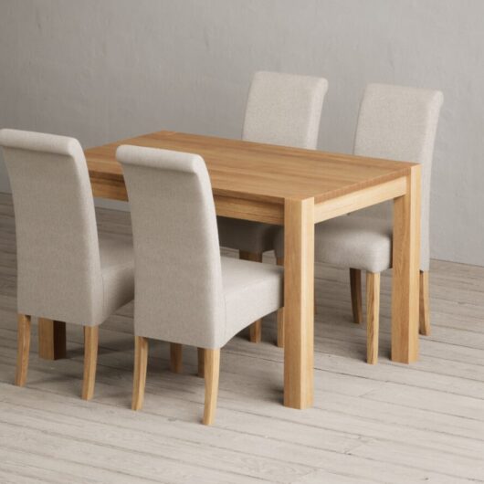 Thetford 120cm Solid Oak Dining Table with 4 Natural Scroll Back Chairs