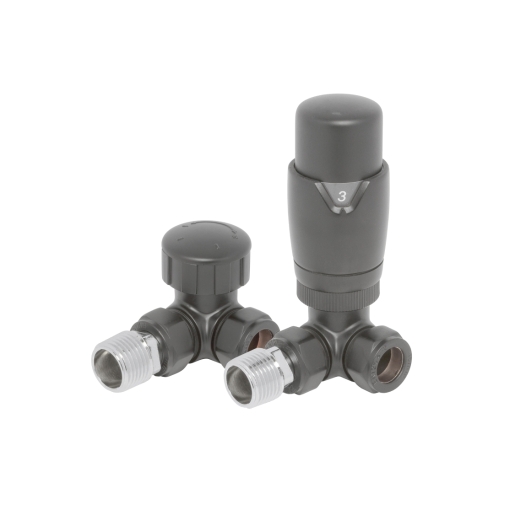 Towelrads Round Corner Thermostatic Radiator Valves and Lockshield Set Anthracite 125019