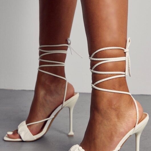 Womens Ruched Front Lace Up Heels - white - 6, White